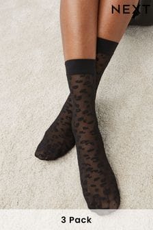 Black Sheer Pattern Ankle Tights 3 Pack (T90536) | €13