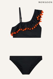 Monsoon Black One Shoulder Pom Pom Bikini (T90784) | ₪ 84 - ₪ 93