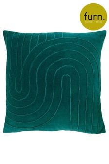 furn. Teal Blue Mangata Linear Cotton Velvet Square Cushion (T91591) | AED94