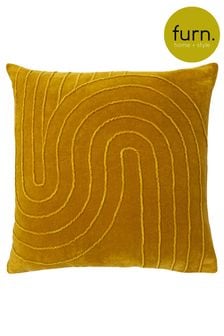 furn. Ochre Yellow Mangata Linear Cotton Velvet Square Cushion (T91592) | Kč870