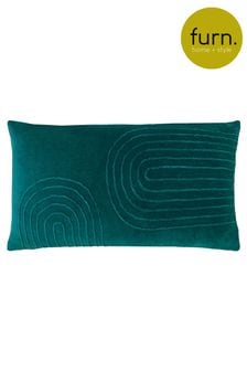 furn. Teal Blue Mangata Linear Cotton Velvet Cushion (T91594) | SGD 46