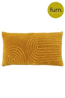 furn. Ochre Yellow Mangata Linear Cotton Velvet Cushion