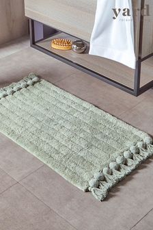 The Linen Yard Sage Green Ribbed Tassel Cotton Anti-Slip Bath Mat (T91710) | €23