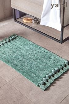 The Linen Yard Green Ribbed Tassel Cotton Anti-Slip Bath Mat (T91712) | €23