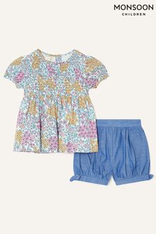 Monsoon Blue Baby Patchy Floral Top and Shorts Set (T92010) | €13
