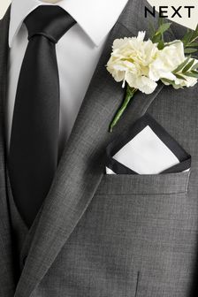 Черный/белый - Зауженные - Шелковый галстук и платок для пиджака (T92120) | 13 850 тг