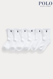 Sada 6 párů chlapeckých bílých ponožek Polo Ralph Lauren s logem