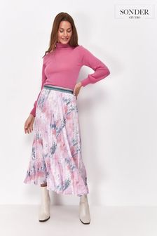 Sonder Studio Pink Snake Print Pleated Midi Skirt (T92631) | ₪ 256