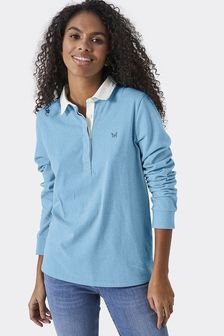 Crew Clothing Company Relaxed Rugby-Shirt aus Baumwolle, Türkis/Blau (T92678) | 74 €