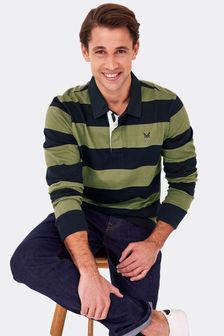 Crew Clothing Company Khaki Green Stripe Cotton Classic Rugby Shirt (T92692) | ₪ 303