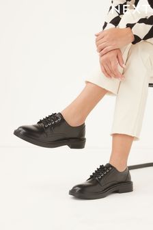 Black Forever Comfort® Round Toe Lace-Up Stitch Rand Detail Shoes (T93269) | €24