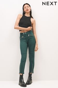 Green Sateen High Waist Biker Skinny Jeans (T93465) | €35