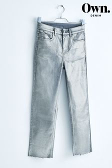 Srebrny metaliczny - Jeansy z prostymi nogawkami i średnim stanem Own. (T93474) | 344 zł