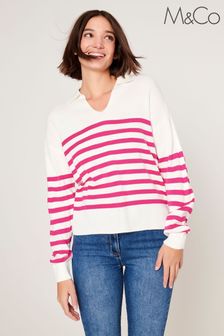 M&Co Cream Knitted Stripe Rugby Collar Jumper (T93584) | €35