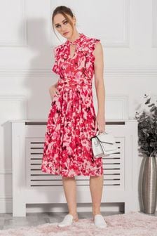 Czerwona siateczkowa sukienka Jolie Moi Lunna z wiązaniem pod szyją (T93614) | 113 zł