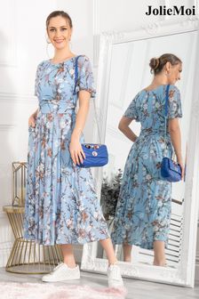 Jolie Moi Blue Gianna Print Mesh Maxi Dress (T93620) | ₪ 396