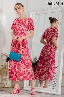 Jolie Moi Pink Gianna Print Mesh Maxi Dress (T93624) | €36