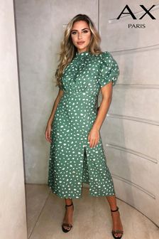 AX Paris Green Printed Ruched Short Sleeve Midi Dress (T94072) | ₪ 210