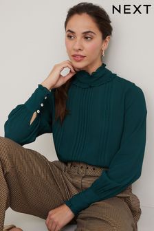 Kurzarm Vintage Bluse mit Retro-Design grün-weiß und Schösschen Gr. 40! Next UK14 Damen Kleidung Tops & T-Shirts Blusen Next Blusen 