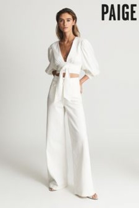 Reiss Ecru Harper Paige Wide Leg Jeans (T94119) | $428