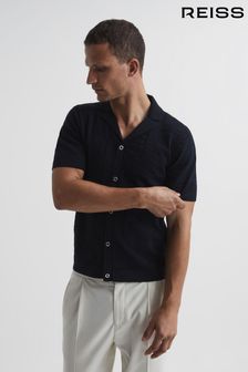 أزرق داكن - Reiss Jacob Cuban Collar Stitch Interest Shirt (T94123) | 903 ر.س