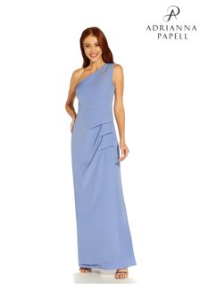 Adrianna Papell Luna Blue Crepe Draped Gown (T94164) | ₪ 927