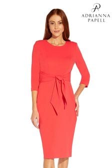 Adrianna Papell紅色針織縐紗綁腰緊身連衣裙 (T94173) | NT$5,600