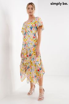 Simply Be Yellow Ruched Front Digi Printed Sunflower Midi Dress (T94530) | 33 €