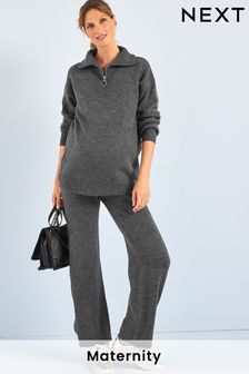 Charcoal Grey Maternity Wide Leg Knit Trousers (T94654) | CA$54