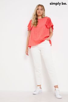 Simply Be Orange Coral Checked Ruffle Front Blouse (T94673) | 66 zł