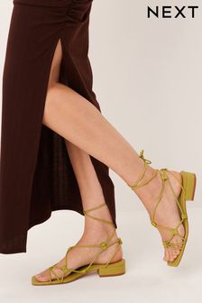 Green Signature Leather Plaited Strappy Sandals (T94886) | €32