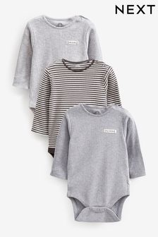 灰色羅紋 - 嬰兒服飾長袖連身衣3件裝 (T94890) | HK$116 - HK$150