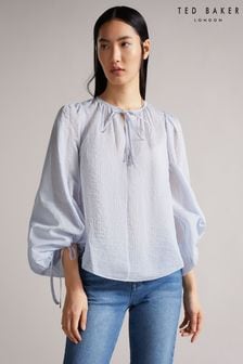 Ted Baker Silana Blue V-Neck Exaggerated Sleeve Blouse (T95177) | €79