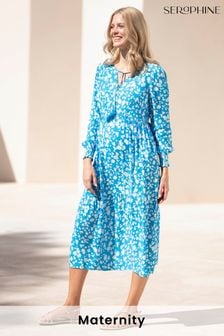 Seraphine Blue & White Floral Boho Midi Maternity to Nursing Dress (T95232) | €92
