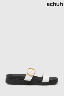 Schuh Teddy Leather Buckle Footbed White Sandals (T95257) | €27