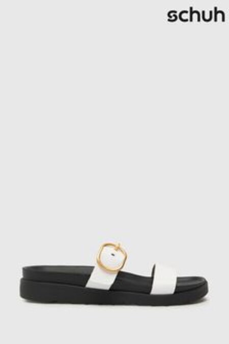 Schuh Teddy Leather Buckle Footbed White Sandals (T95257) | 60 €