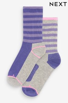 Lilac Purple/Grey Striped Next Active Sports Walking Ankle Socks 2 Pack (T95274) | €7