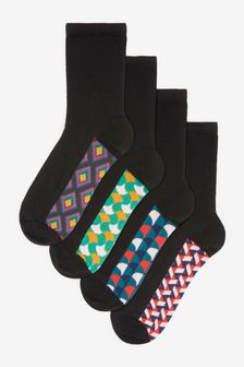 Black Geo Patterned Footbed Ankle Socks 4 Pack (T95280) | €6