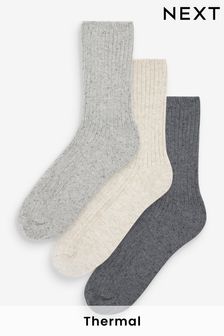 Grey Thermal Wool Blend Ankle Socks With Silk 3 Pack (T95286) | EGP426