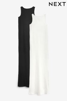 Ecru-Weiß/Schwarz - 2 Pack Rib Midi Dress (T95314) | 61 €