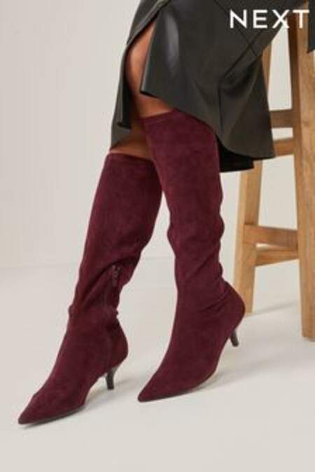 Berry Red Forever Comfort® Knee High Kitten Heel Sock Boots (T95586) | 83 €
