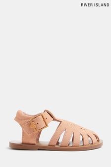 River Island Pink Light Suede Caged Sandals (T95654) | ₪ 116