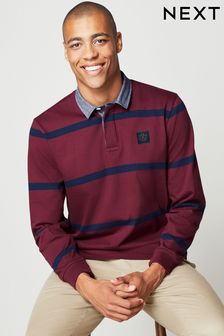 Burgundy Red/Navy Blue Stripe Rugby Polo Shirt (T95830) | $42