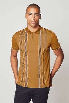 Tan Brown Stripe Vertical Block Polo Shirt (T95836) | 31 €