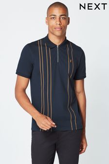 Navy Blue/Tan Brown Stripe Vertical Block Polo Shirt (T95837) | €26