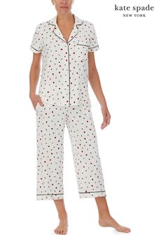 Kate Spade White Print Capri Pyjama Set Brushed Jersey (T95964) | HK$969