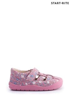 Start-Rite x JoJo Bestie First Walker Pink Floral Leather Riptape Sandals (T96196) | $88