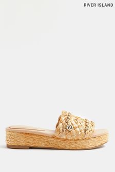 River Island Cream Raffia Chain Detail Flatform Sandals (T96205) | ₪ 186