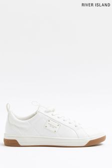 River Island White Lace Up Quilted Trainers (T96244) | ₪ 177