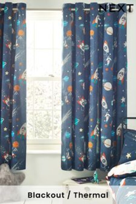 Navy Blue Space Planets And Rockets Curtains (T96315) | €47 - €79